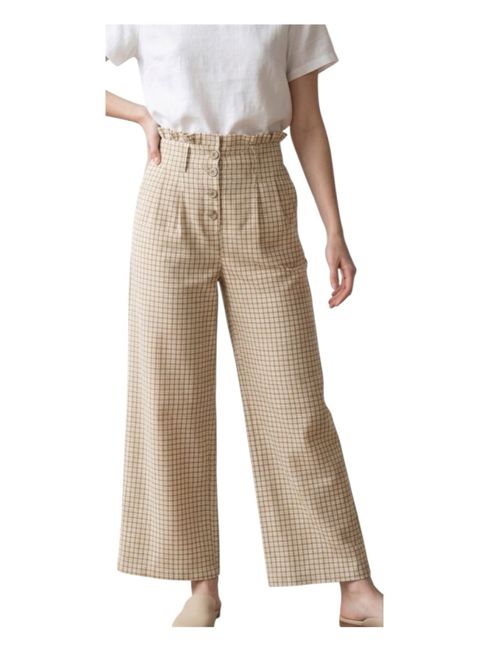 Forever 21 Beige and Brown Checkered Pants - Medium